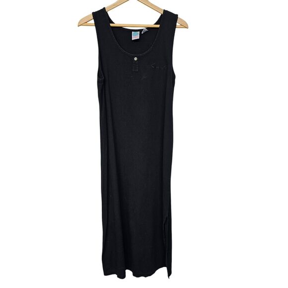 Vtg WEK Maxi Tank Dress Size M Black Ribbed Knit Sleeveless Pullover Bodycon - Picture 1 of 10